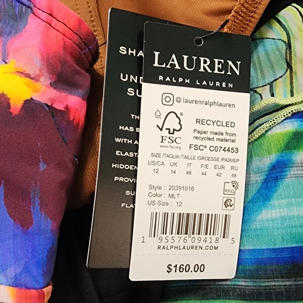 Lauren Ralph Lauren Jungle Paradise 1pc floral abstract multicolor ruched 12 NWT - Picture 5 of 5